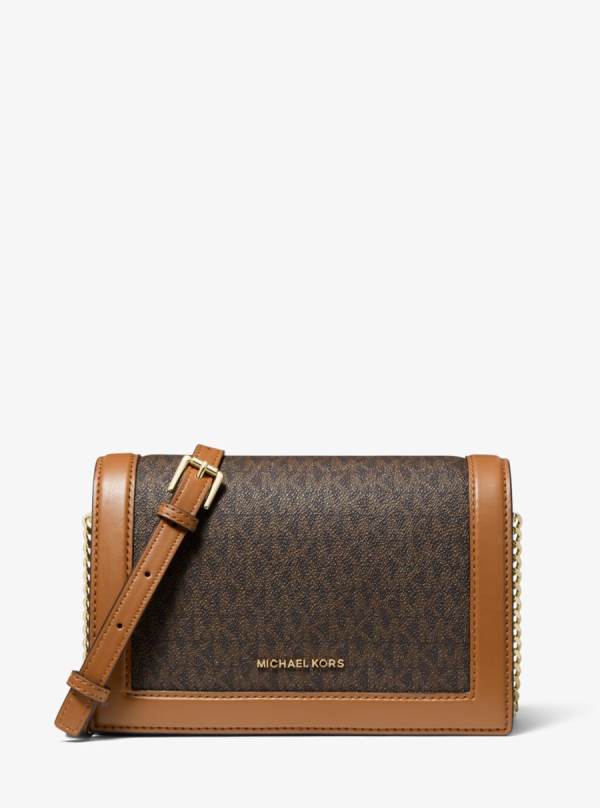 Damske Crossbody Kabelka Michael Kors Jet Set Large Logo Čokoláda Žlté - Kabelky Michael Kors Lacne | MVCDA-1209
